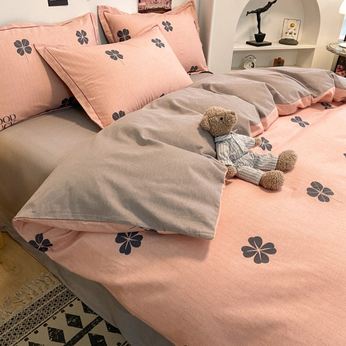 91家纺网 家纺一手货源 找家纺 金爱家 2023新款纯棉生态磨毛小清新四件套 情人草-粉