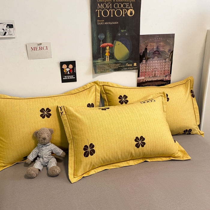 91家纺网 家纺一手货源 找家纺 金爱家 2023新款纯棉生态磨毛小清新四件套 情人草-黄