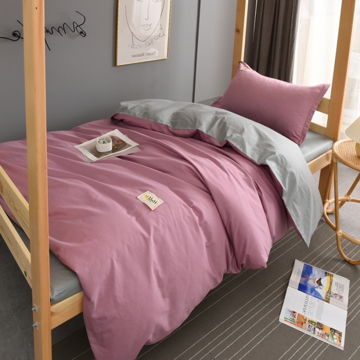 91家纺网 家纺一手货源 找家纺 卡迪亚家纺2022新款全棉13372学生纯色三件套 豆沙