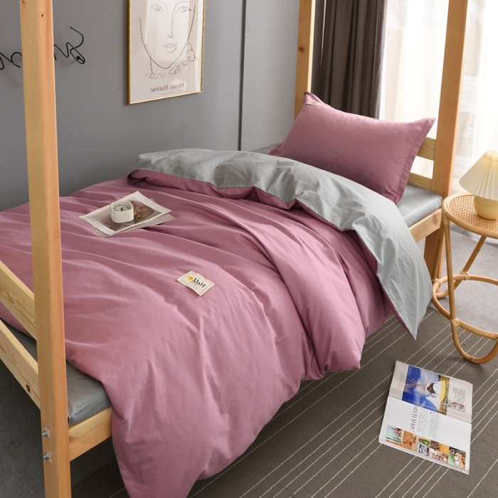 91家纺网 家纺一手货源 找家纺 卡迪亚家纺2022新款全棉13372学生纯色三件套 豆沙