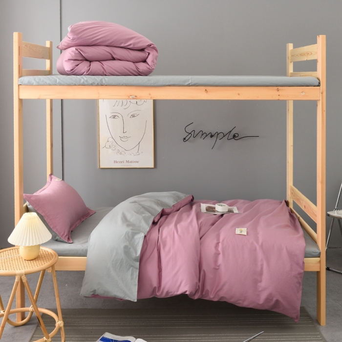 91家纺网 家纺一手货源 找家纺 卡迪亚家纺2022新款全棉13372学生纯色三件套 豆沙