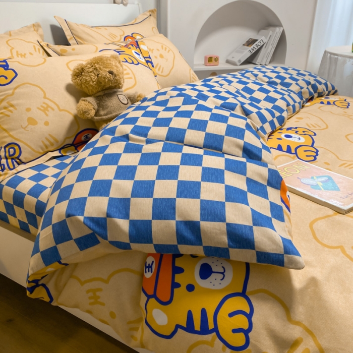 91家纺网 家纺一手货源 找家纺 金爱家 2023新款纯棉生态磨毛小清新四件套 小老虎