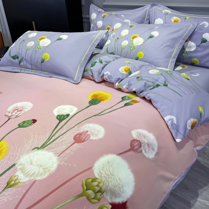 91家纺网 家纺一手货源 找家纺 金爱家2023新款大版磨毛四件套花卉系列 烟萝粉