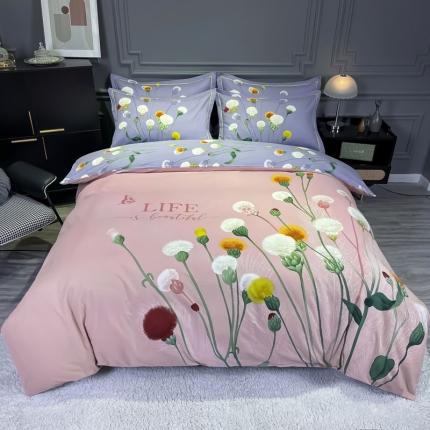 金爱家2023新款大版磨毛四件套花卉系列 烟萝粉