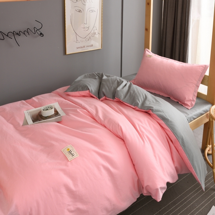 91家纺网 家纺一手货源 找家纺 卡迪亚家纺2022新款全棉13372学生纯色三件套 粉灰