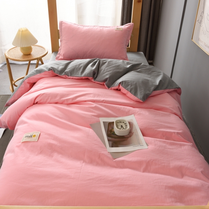 91家纺网 家纺一手货源 找家纺 卡迪亚家纺2022新款全棉13372学生纯色三件套 粉灰