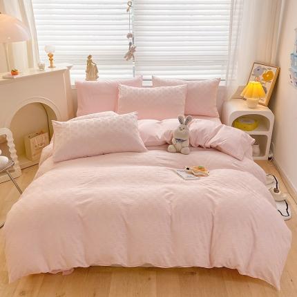 琪格格2022新款水洗棉华夫格四件套 粉玉