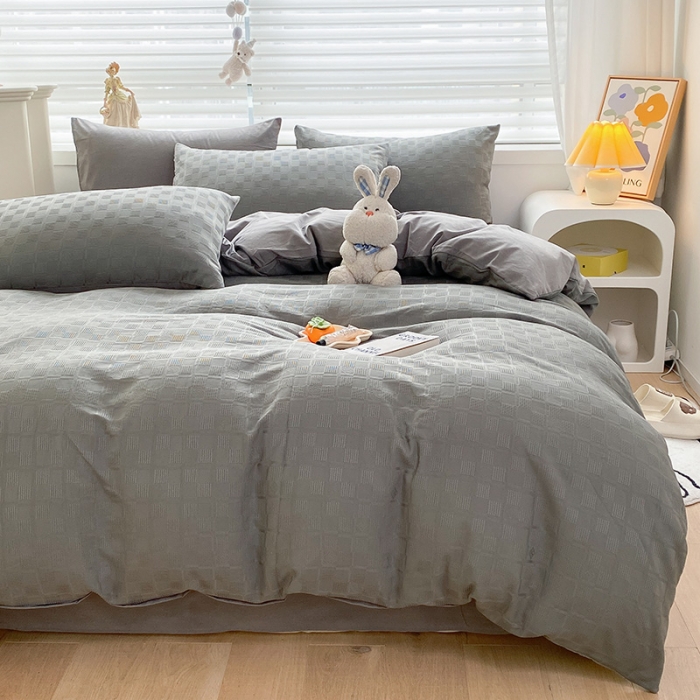 91家纺网 家纺一手货源 找家纺 琪格格2022新款水洗棉华夫格四件套 高级灰