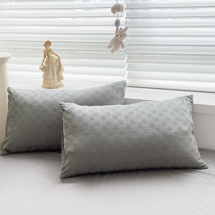 91家纺网 家纺一手货源 找家纺 琪格格2022新款水洗棉华夫格四件套 高级灰