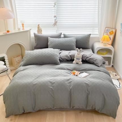 琪格格2022新款水洗棉华夫格四件套 高级灰