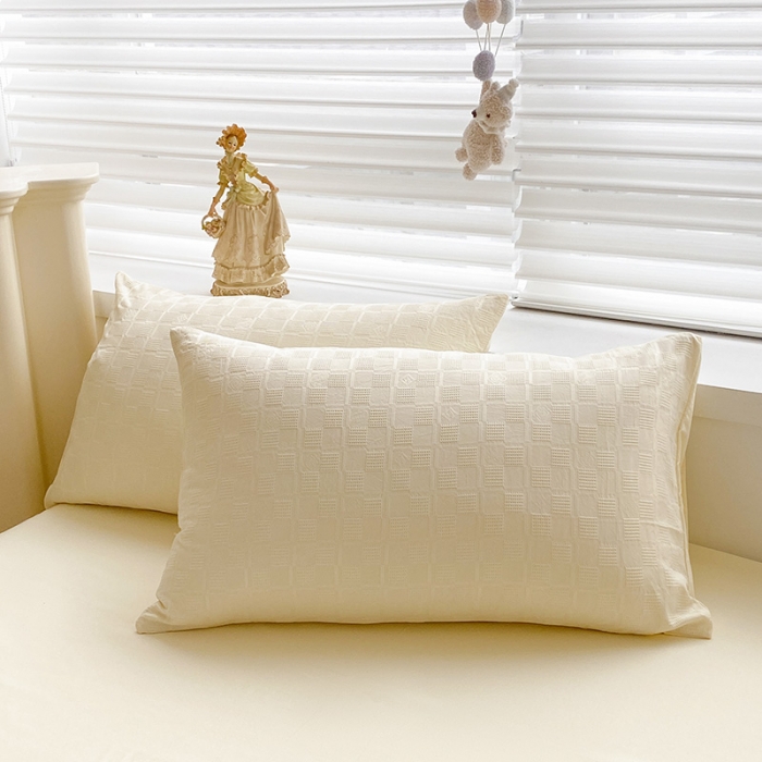 91家纺网 家纺一手货源 找家纺 琪格格2022新款水洗棉华夫格四件套 奶白