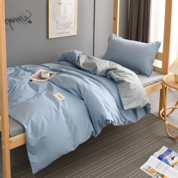 91家纺网 家纺一手货源 找家纺 卡迪亚家纺2022新款全棉13372学生纯色三件套 兰灰