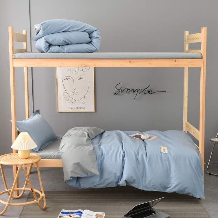 91家纺网 家纺一手货源 找家纺 卡迪亚家纺2022新款全棉13372学生纯色三件套 兰灰