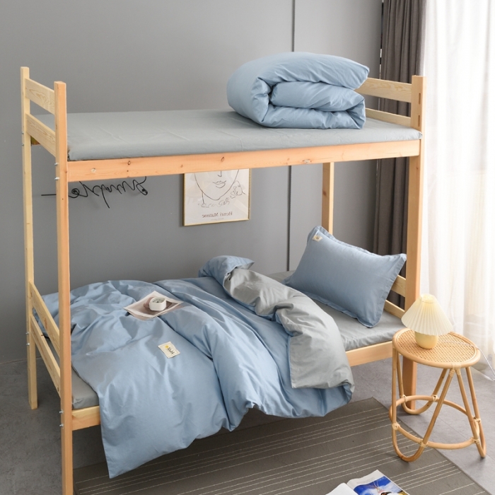 91家纺网 家纺一手货源 找家纺 卡迪亚家纺2022新款全棉13372学生纯色三件套 兰灰