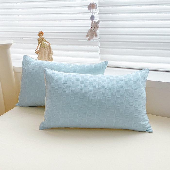 91家纺网 家纺一手货源 找家纺 琪格格2022新款水洗棉华夫格四件套 天空蓝