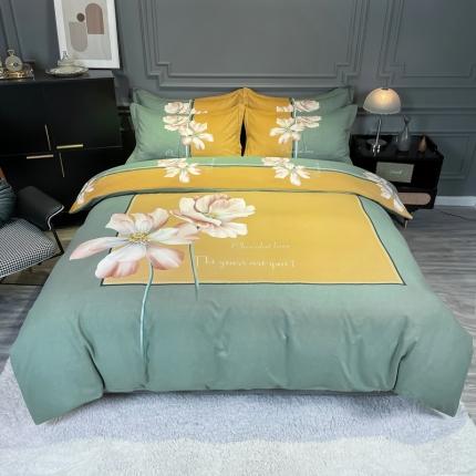 金爱家2023新款大版磨毛四件套花卉系列 玉芙蓉绿