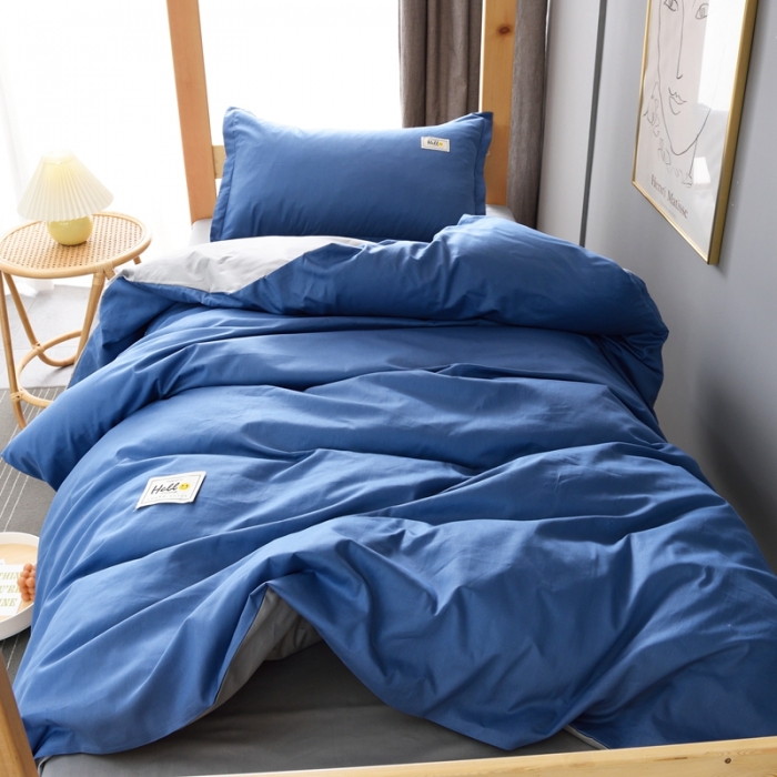 91家纺网 家纺一手货源 找家纺 卡迪亚家纺2022新款全棉13372学生纯色三件套 牛仔蓝