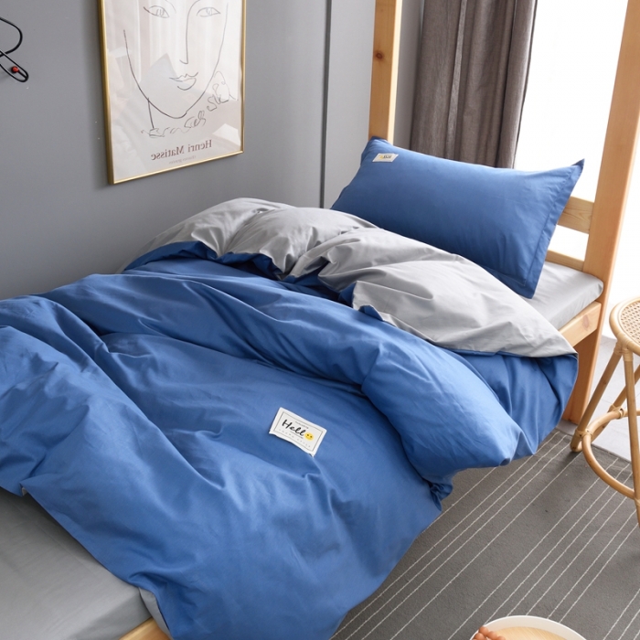 91家纺网 家纺一手货源 找家纺 卡迪亚家纺2022新款全棉13372学生纯色三件套 牛仔蓝