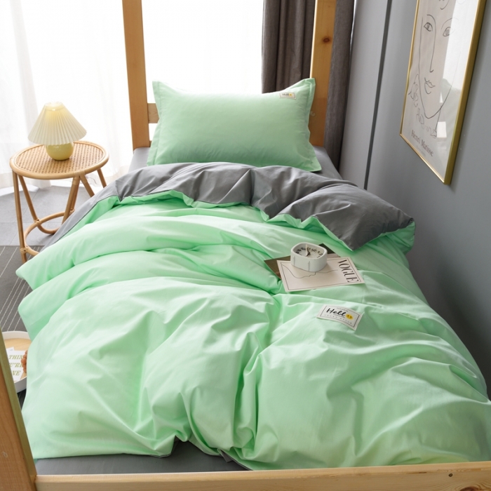 91家纺网 家纺一手货源 找家纺 卡迪亚家纺2022新款全棉13372学生纯色三件套 浅绿