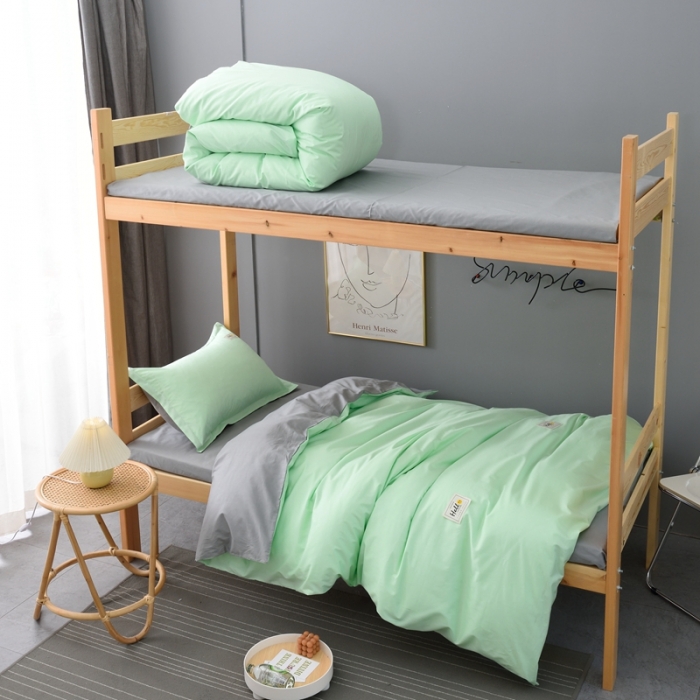 91家纺网 家纺一手货源 找家纺 卡迪亚家纺2022新款全棉13372学生纯色三件套 浅绿