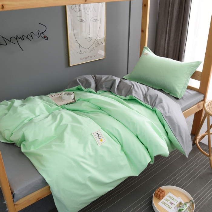 91家纺网 家纺一手货源 找家纺 卡迪亚家纺2022新款全棉13372学生纯色三件套 浅绿