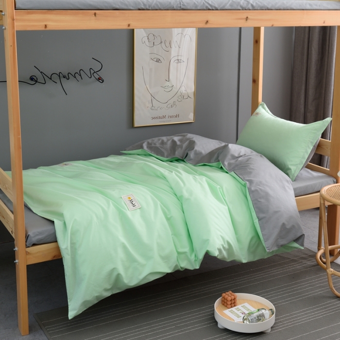 91家纺网 家纺一手货源 找家纺 卡迪亚家纺2022新款全棉13372学生纯色三件套 浅绿