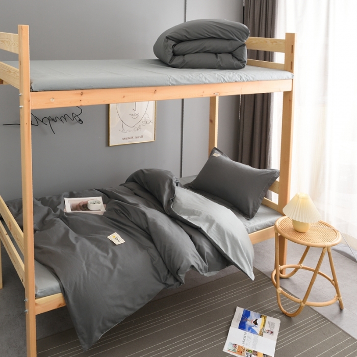 91家纺网 家纺一手货源 找家纺 卡迪亚家纺2022新款全棉13372学生纯色三件套 深灰