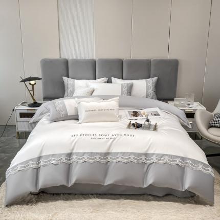 91家纺网 家纺一手货源 找家纺 （总）安妮 2022新款全棉刺绣蕾丝四件套-艾琳