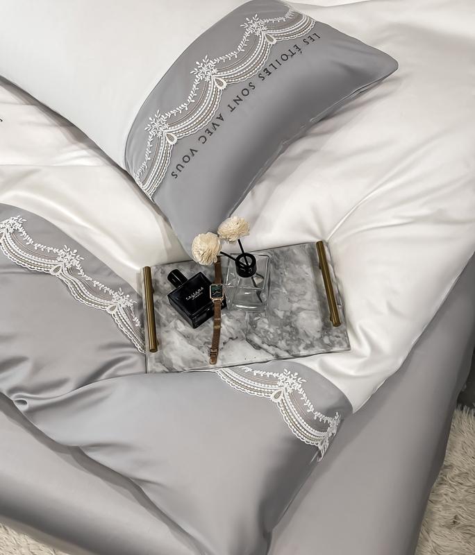 91家纺网 家纺一手货源 找家纺 安妮 2022新款全棉刺绣蕾丝四件套 艾琳-浅灰