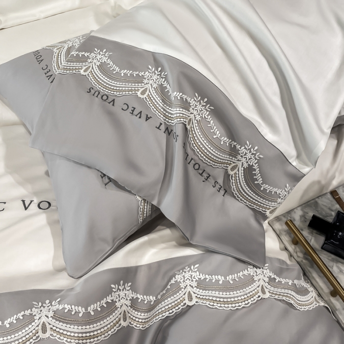 91家纺网 家纺一手货源 找家纺 安妮 2022新款全棉刺绣蕾丝四件套 艾琳-浅灰