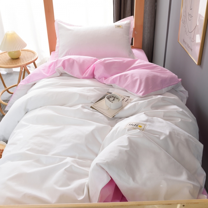 91家纺网 家纺一手货源 找家纺 晶缦 2022新款宿舍学生床全棉13372纯色三件套 本白粉