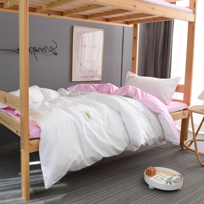 91家纺网 家纺一手货源 找家纺 晶缦 2022新款宿舍学生床全棉13372纯色三件套 本白粉