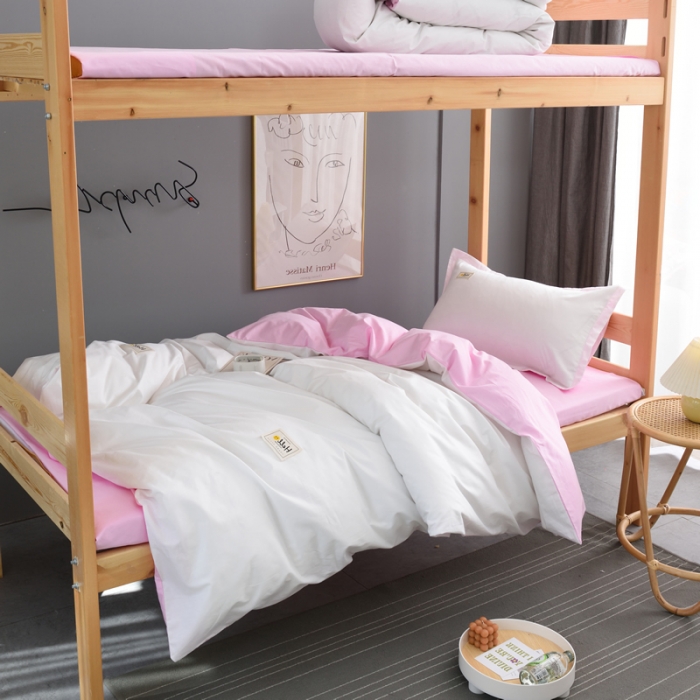 91家纺网 家纺一手货源 找家纺 晶缦 2022新款宿舍学生床全棉13372纯色三件套 本白粉