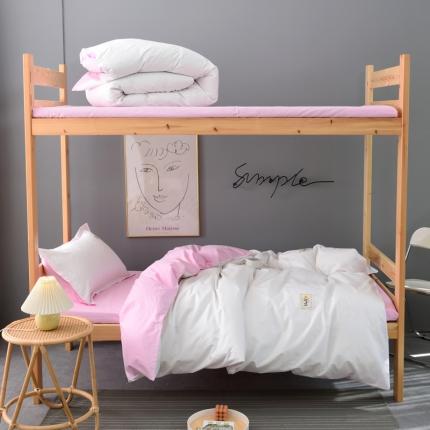 晶缦 2022新款宿舍学生床全棉13372纯色三件套 本白粉