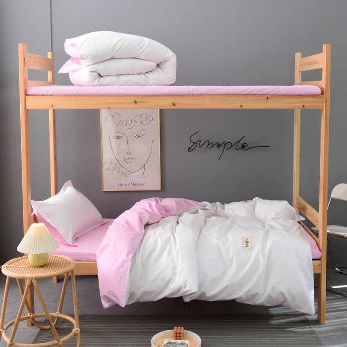 91家纺网 家纺一手货源 找家纺 晶缦 2022新款宿舍学生床全棉13372纯色三件套 本白粉