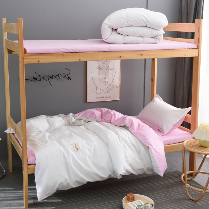 91家纺网 家纺一手货源 找家纺 晶缦 2022新款宿舍学生床全棉13372纯色三件套 本白粉