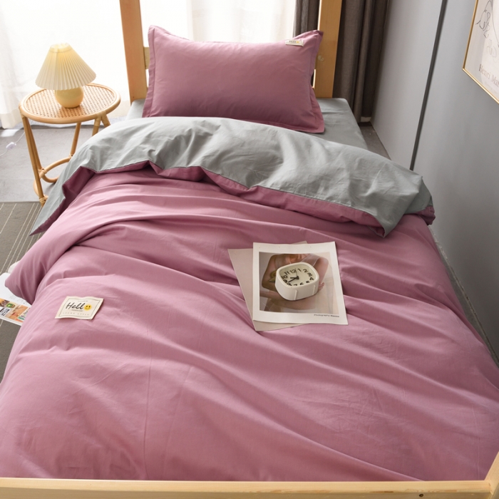 91家纺网 家纺一手货源 找家纺 晶缦 2022新款宿舍学生床全棉13372纯色三件套 豆沙