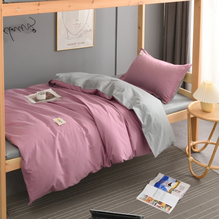 91家纺网 家纺一手货源 找家纺 晶缦 2022新款宿舍学生床全棉13372纯色三件套 豆沙