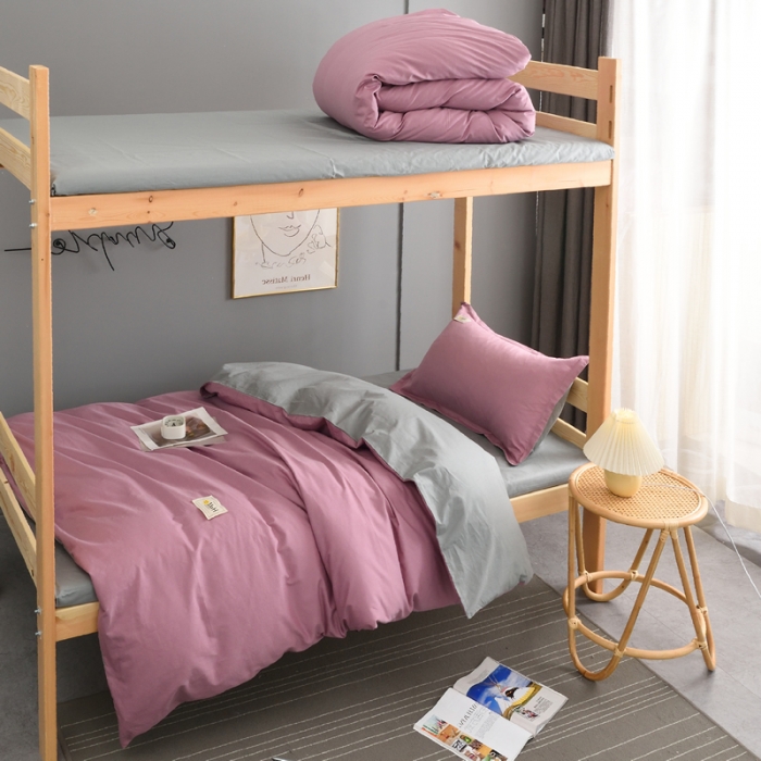 91家纺网 家纺一手货源 找家纺 晶缦 2022新款宿舍学生床全棉13372纯色三件套 豆沙