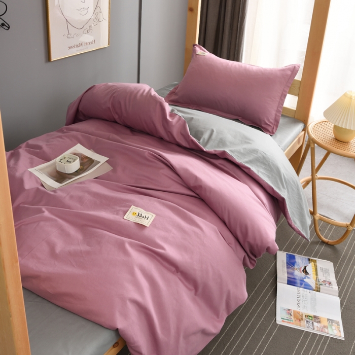 91家纺网 家纺一手货源 找家纺 晶缦 2022新款宿舍学生床全棉13372纯色三件套 豆沙