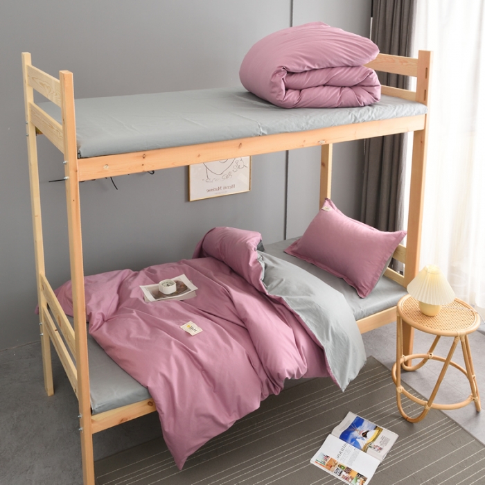 91家纺网 家纺一手货源 找家纺 晶缦 2022新款宿舍学生床全棉13372纯色三件套 豆沙