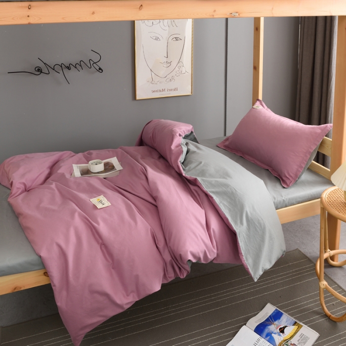 91家纺网 家纺一手货源 找家纺 晶缦 2022新款宿舍学生床全棉13372纯色三件套 豆沙