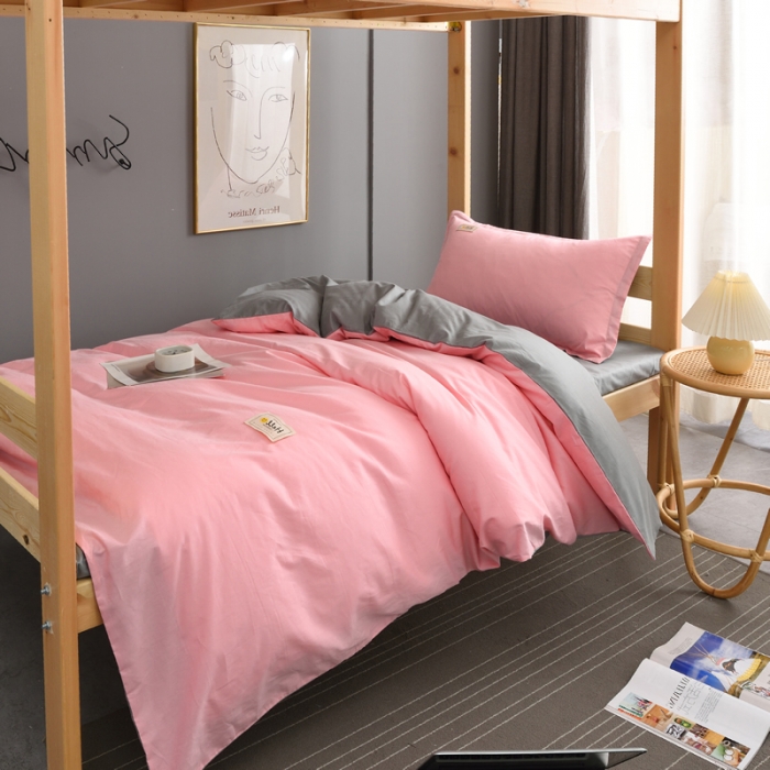 91家纺网 家纺一手货源 找家纺 晶缦 2022新款宿舍学生床全棉13372纯色三件套 粉灰