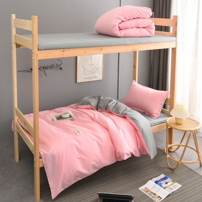 91家纺网 家纺一手货源 找家纺 晶缦 2022新款宿舍学生床全棉13372纯色三件套 粉灰