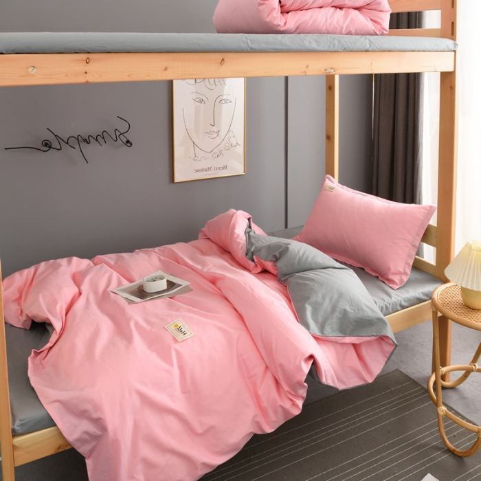 91家纺网 家纺一手货源 找家纺 晶缦 2022新款宿舍学生床全棉13372纯色三件套 粉灰