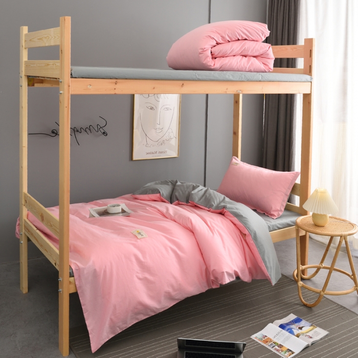 91家纺网 家纺一手货源 找家纺 晶缦 2022新款宿舍学生床全棉13372纯色三件套 粉灰