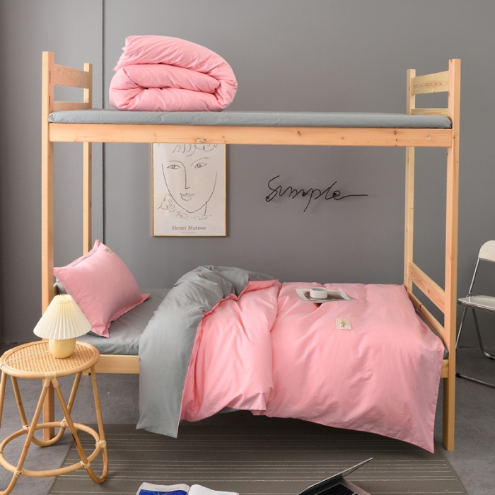 91家纺网 家纺一手货源 找家纺 晶缦 2022新款宿舍学生床全棉13372纯色三件套 粉灰