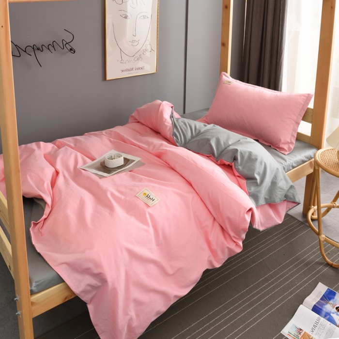 91家纺网 家纺一手货源 找家纺 晶缦 2022新款宿舍学生床全棉13372纯色三件套 粉灰