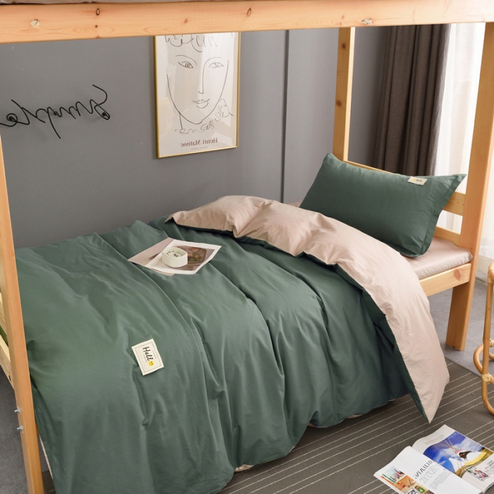 91家纺网 家纺一手货源 找家纺 晶缦 2022新款宿舍学生床全棉13372纯色三件套 果绿卡其
