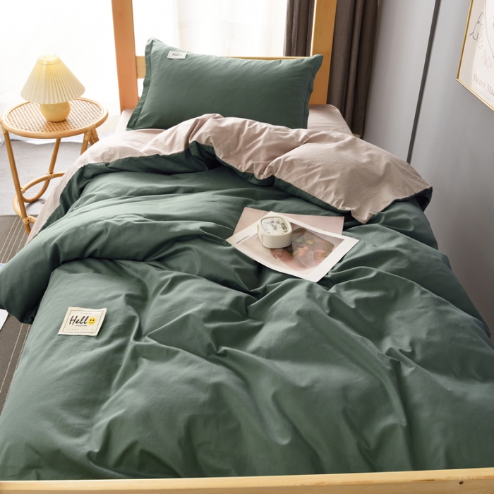 91家纺网 家纺一手货源 找家纺 晶缦 2022新款宿舍学生床全棉13372纯色三件套 果绿卡其